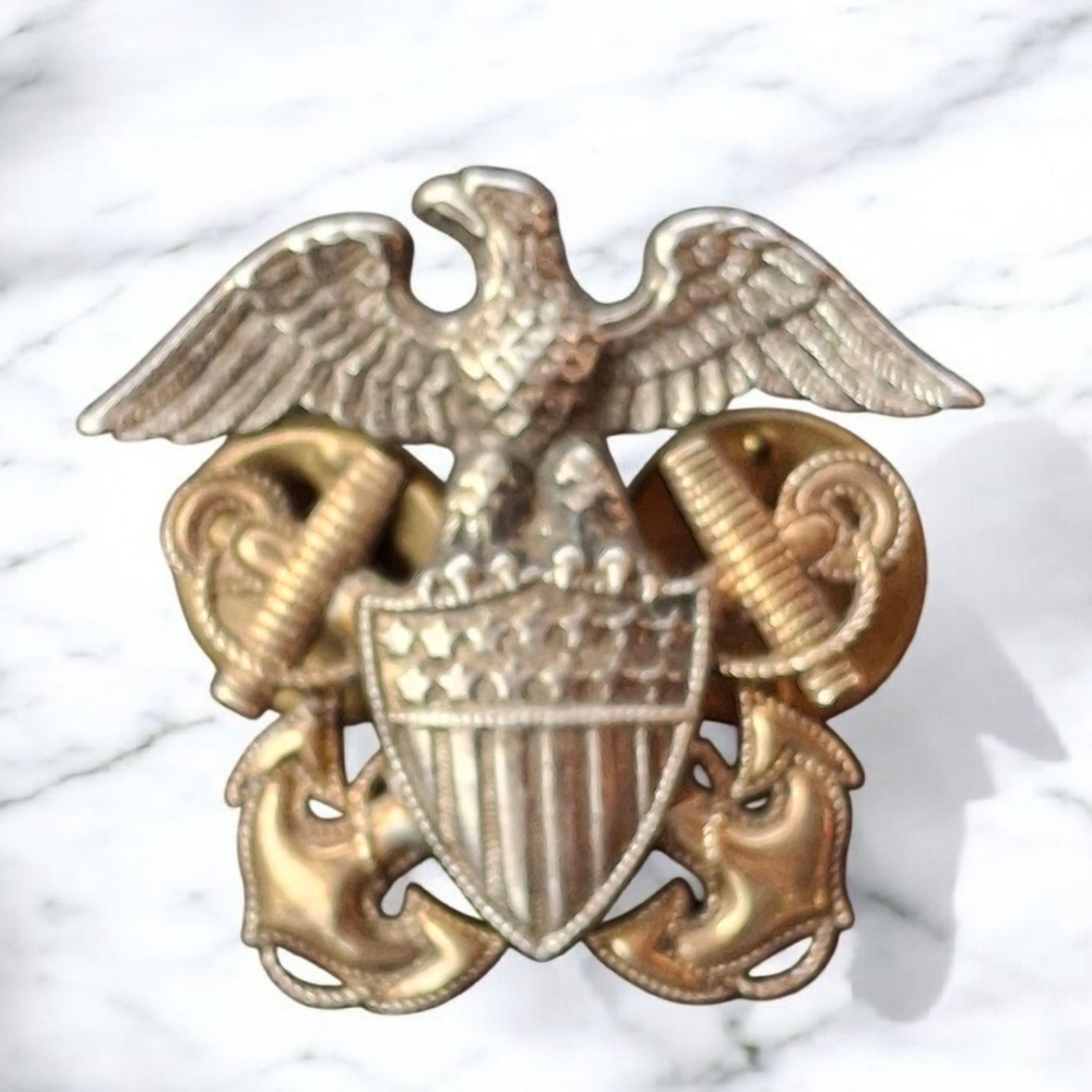 SLDEB Original World War 2 Era Pin United States Navy Sterling Silver 925 Eagle